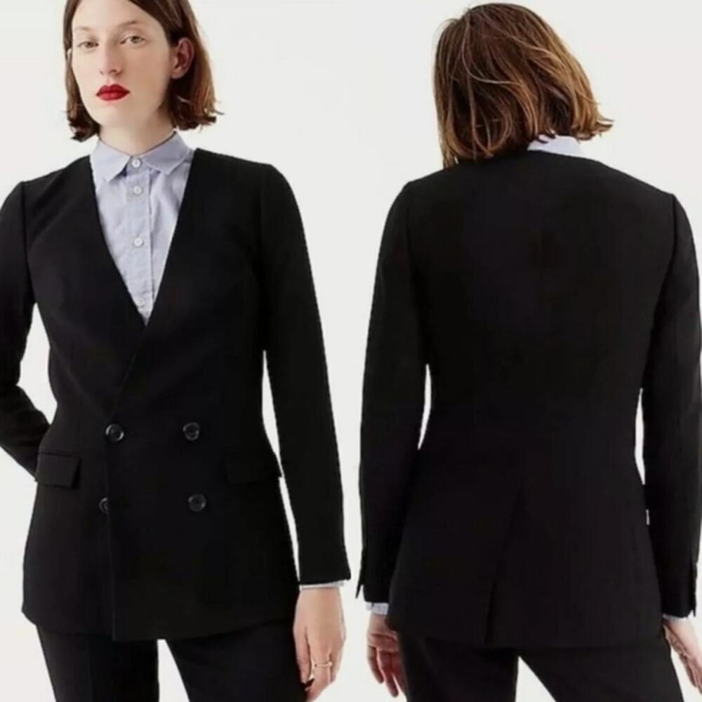 J. CREW 365 Double Breast Blazer Japanese Weave Jacket Work Career Black Size 8